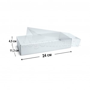 Коробка МГК 24х11,3х4,5 см с пластиковой крышкой белая большая 100 шт.